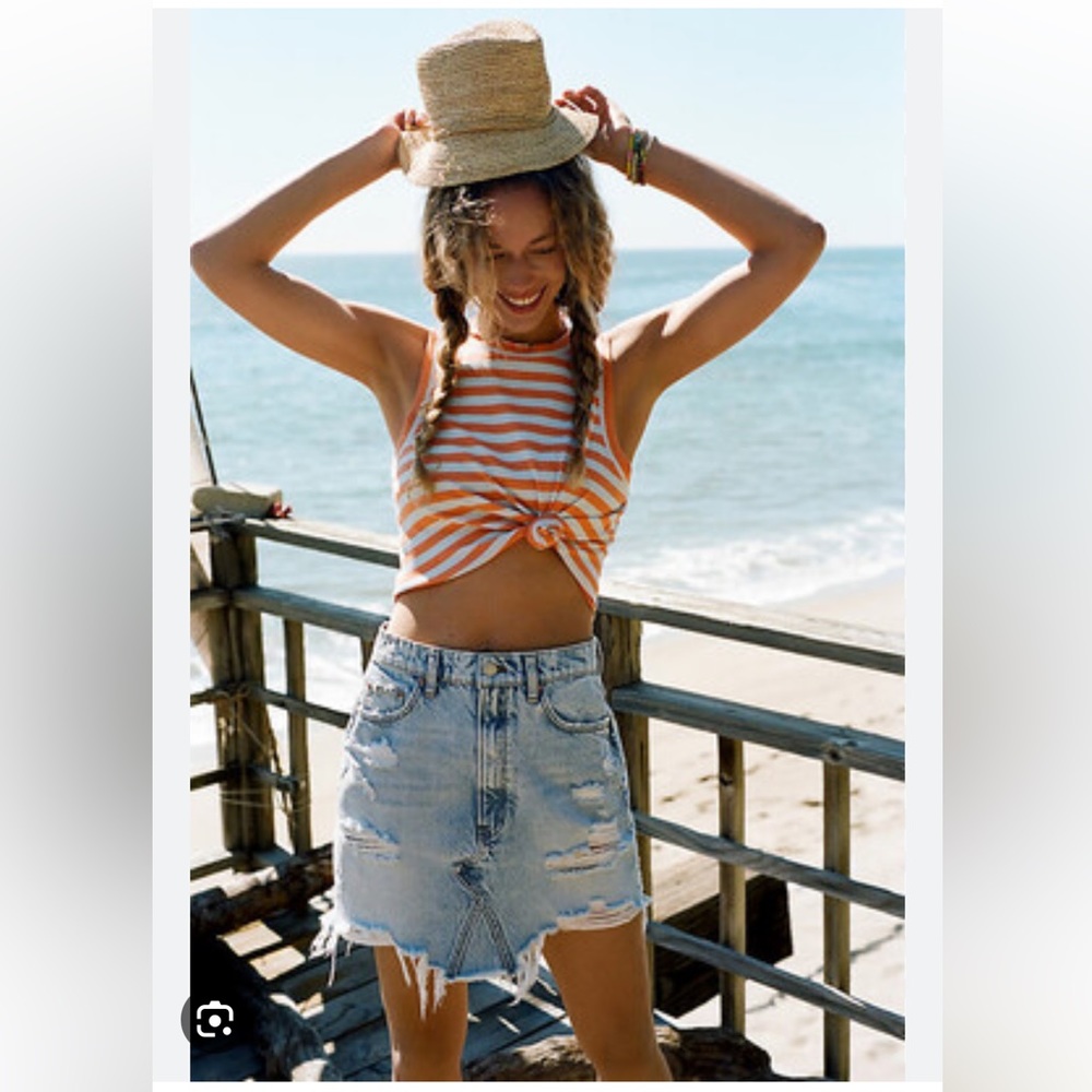 Anthropologie x Pilcro Destroyed Denim Mini Skirt Denim Light Blue Size 14
